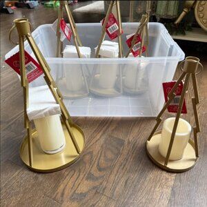 GOLDEN CHRISTMAS TREE CANDLE HOLDER BUNDLE SET